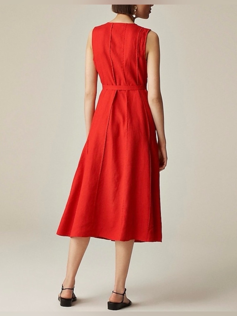 J Crew Seamed Linen Dress with Removable Belt in Red Arroyo Size Large NWT - Picture 3 of 16